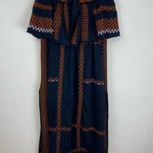 Free people Embroidered Strapless Maxi Dress Navy and Orange